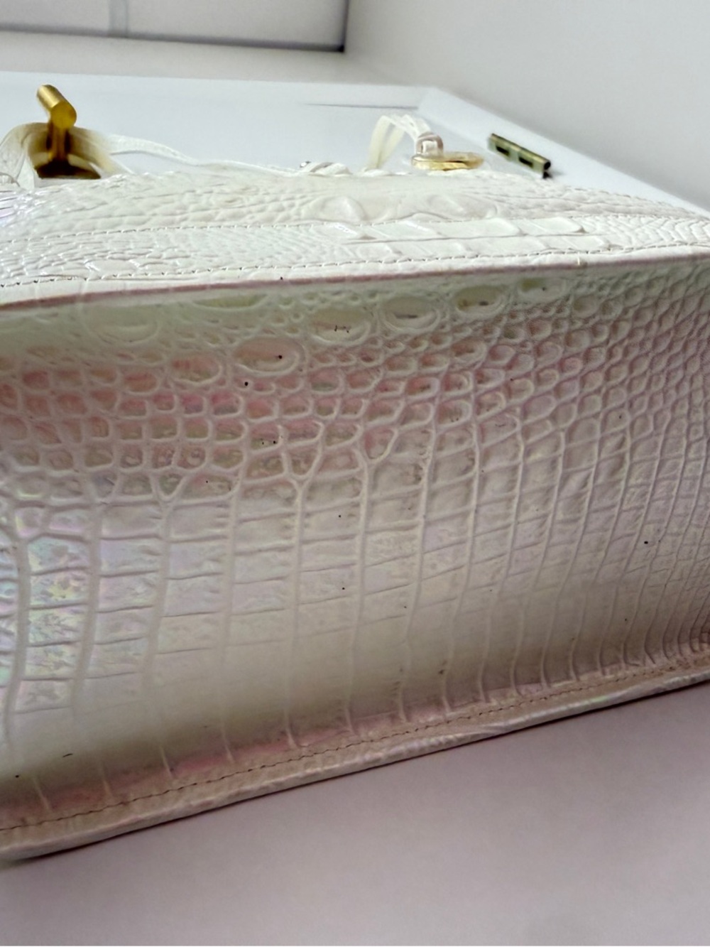 Brahmin Iridescent Pearl Croc-Embossed Tote with Gold Hardware - Picture 6 of 8